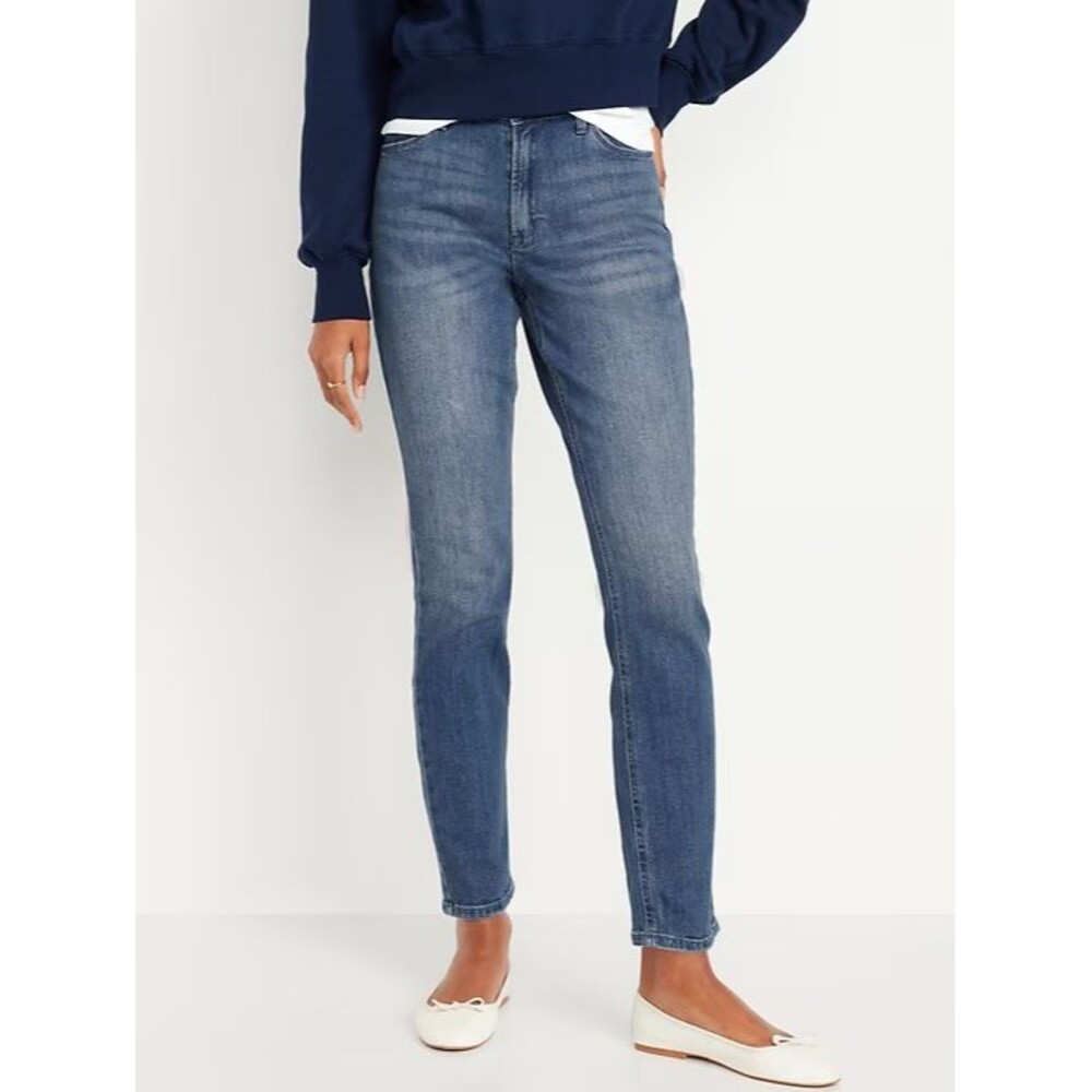 Old Navy Wow Straight Ankle Jeans Womens 4 Tall Blue Medium Wash Stretch NEW